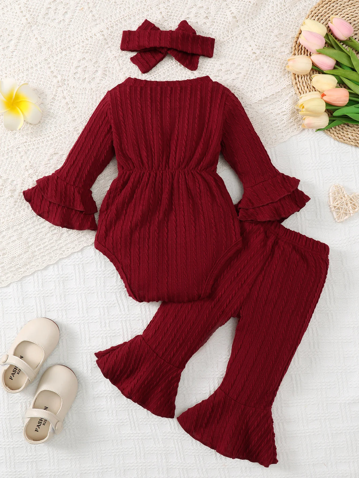 Ruby 3-Piece Ribbed Bow Flare Set