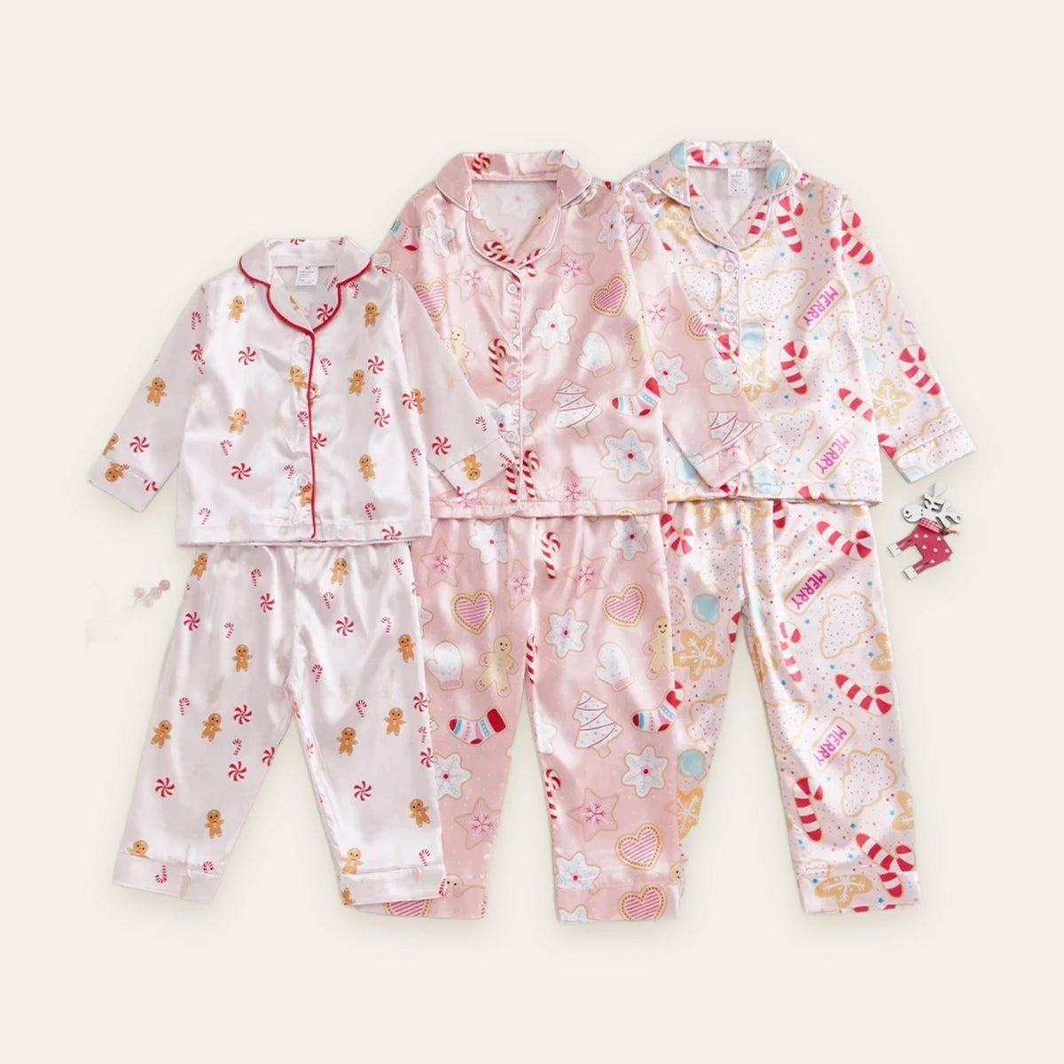 Gingerbread & Candy Cane Ruffle Girls Pajama Set