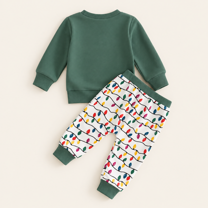 Green sweatshirt and joggers back view