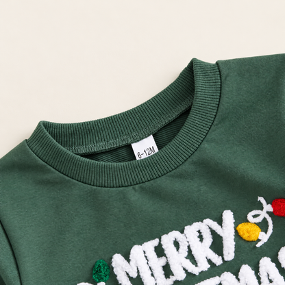 Green ribbed neckline and chenille detail