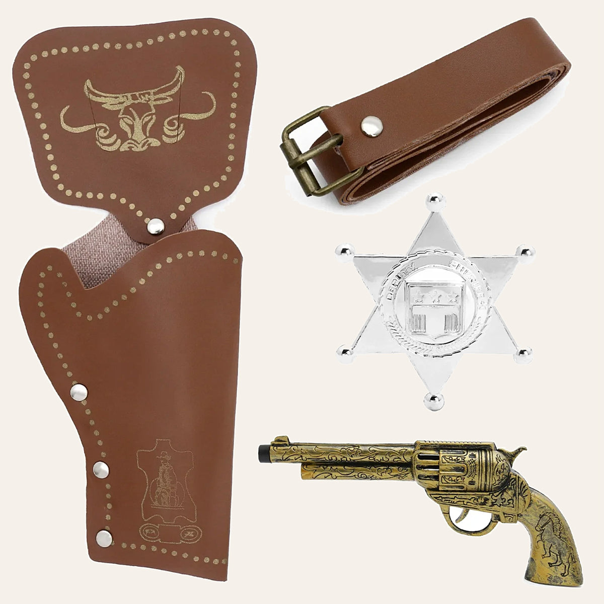 Classic holster set with belt, badge and toy revolver