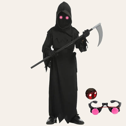 Grim Reaper costume with light-up eyes accessory
