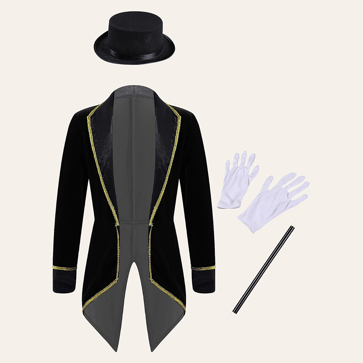 Kids black velvet ringmaster costume set