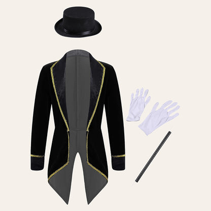 Kids black velvet ringmaster costume set