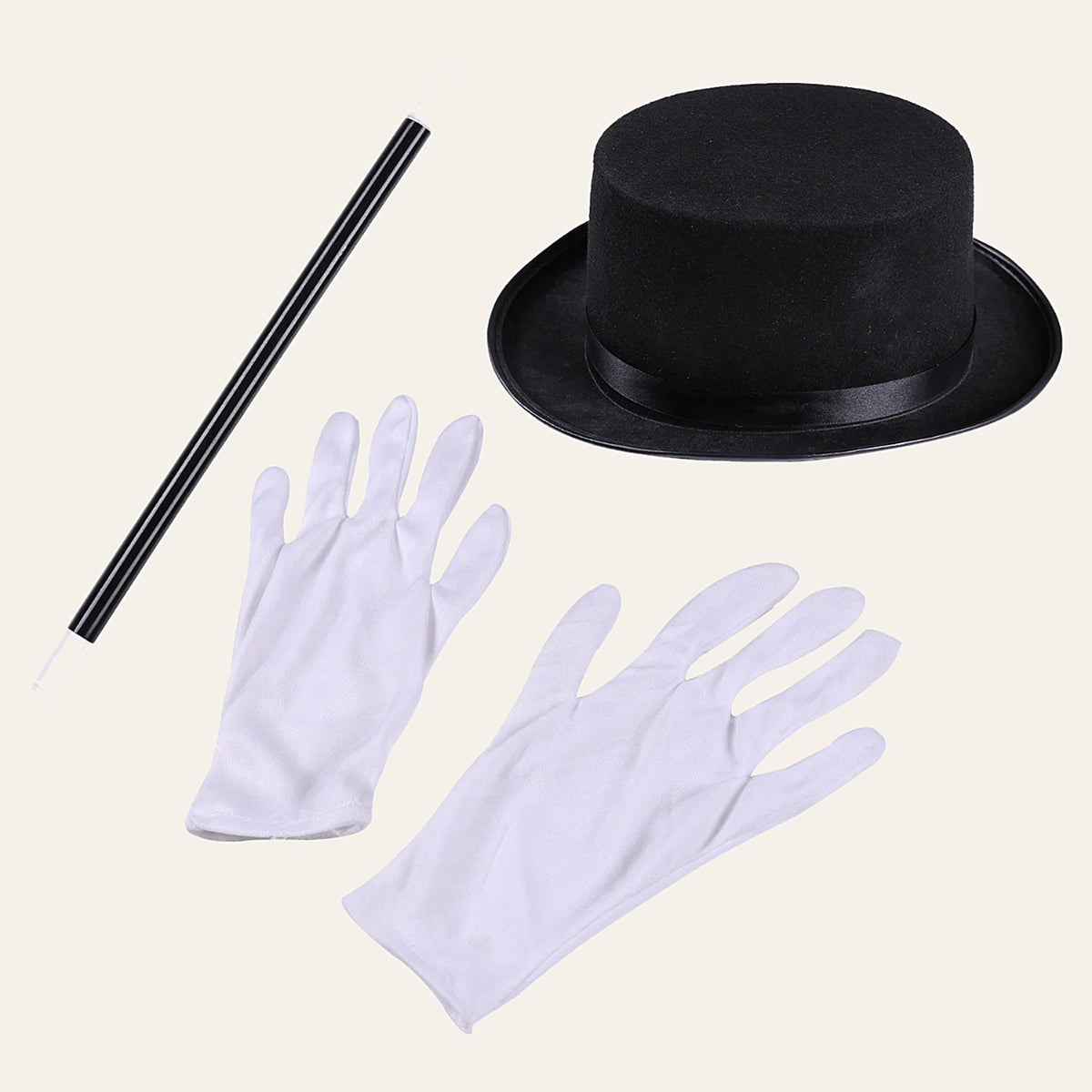 Top hat, white gloves and magic wand accessories