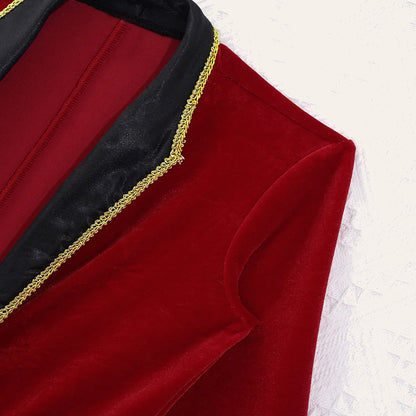 Velvet lapel with gold trim detail